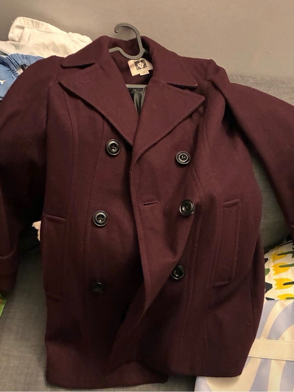 Anne Klein Women's Double-Breasted Pea Coat in Deep Burgundy